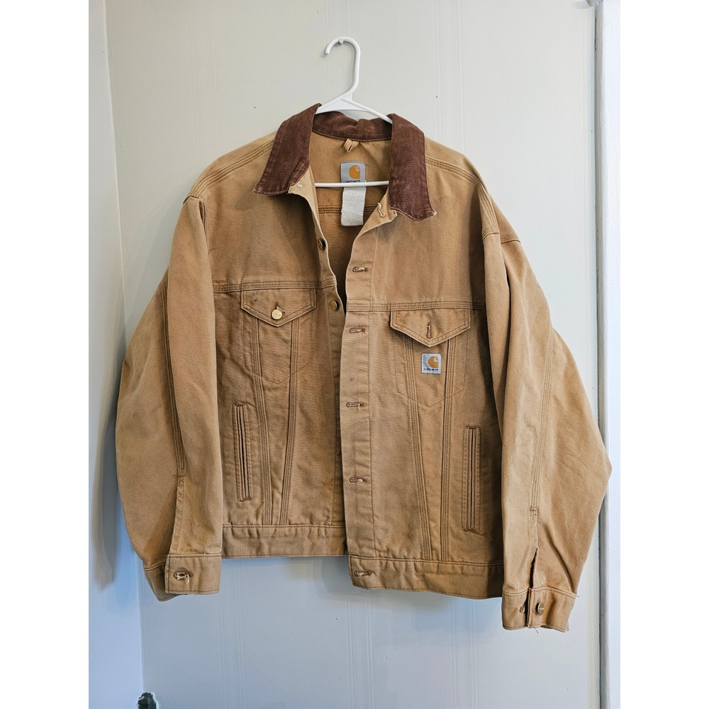90s USA Vintage distressed Carhartt Tan Unlined Duck Trucker Jacket Grunge y2k